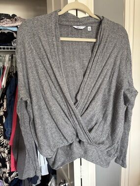 Reitmans Grey Wrap-Front Knit Cardigan